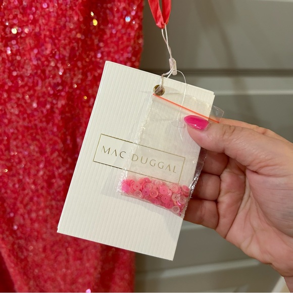 NWT Mac Duggal 5611 Sequin Drop Shoulder Gown Pink - Picture 5 of 9